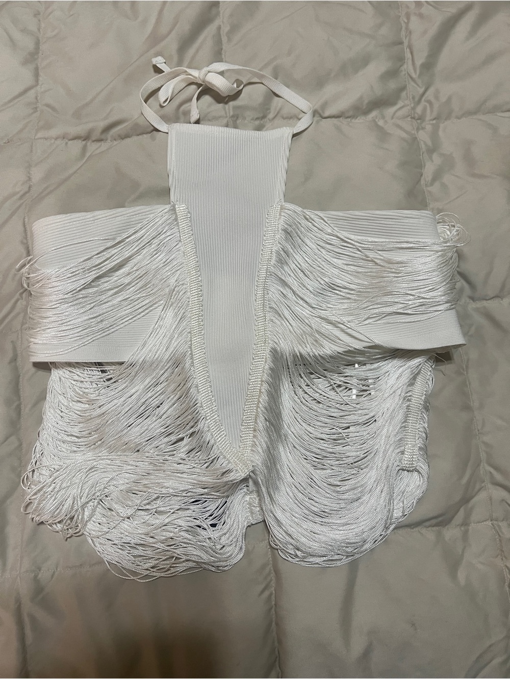 Fashion Nova White Fringe Halter Crop
